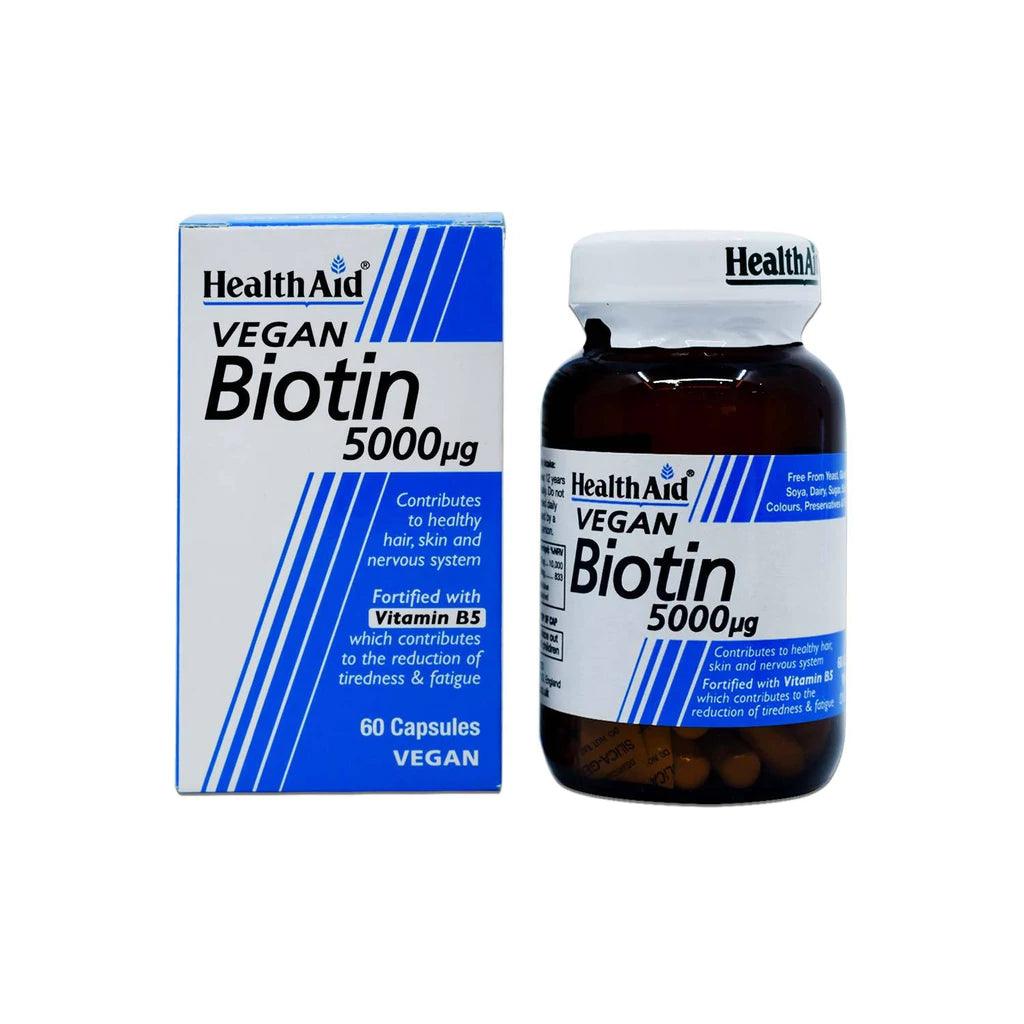 Health Aid Biotin 5000yg With Vitamin B5 60 Capsules - Brivane