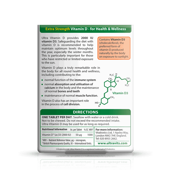 Vitabiotics Ultra Vitamin D 2000IU Extra Strength 96 Tablets - Brivane