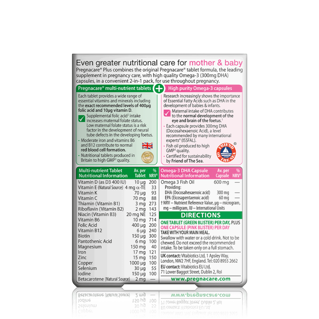 Vitabiotics Pregnacare Plus Omega 3 Tablets | Pregnancy Multivitamins - Brivane